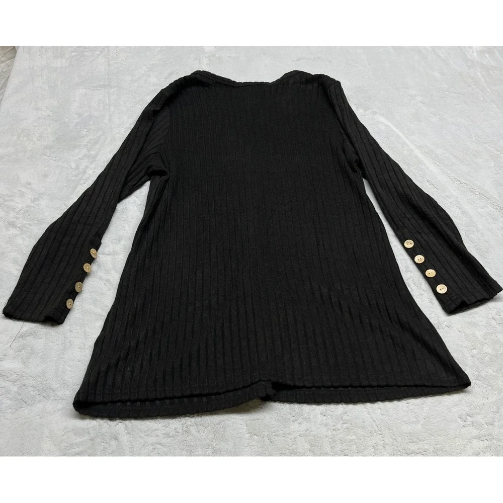 Askyes Ribbed Button Front Womens Cardigan XL Black Pockets